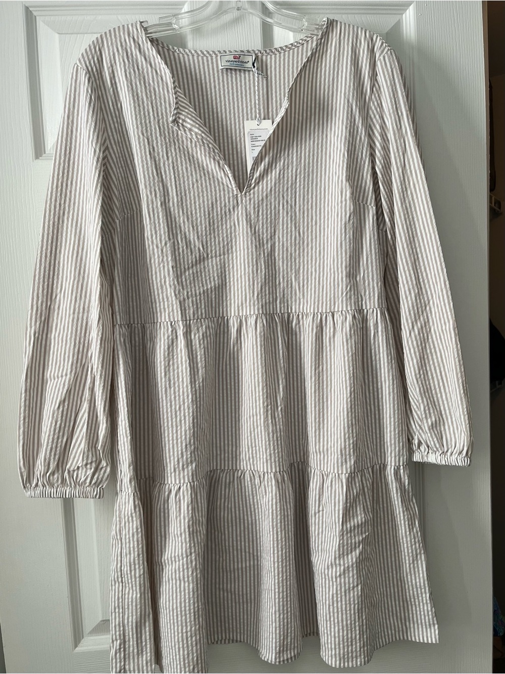 Vineyard Vines Khaki & White Striped V-Neck Tunic Top